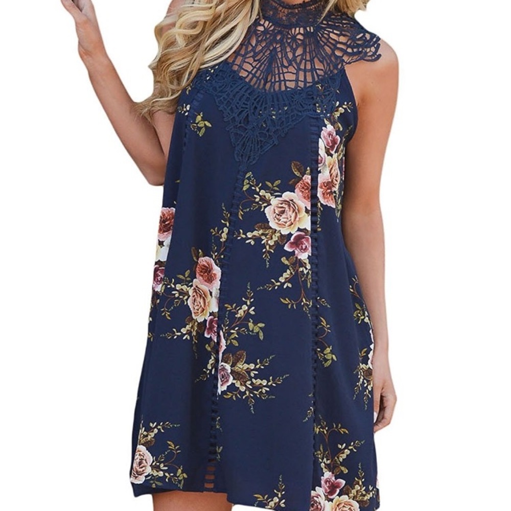 NWOT Womens Boho Floral Chiffon Dress